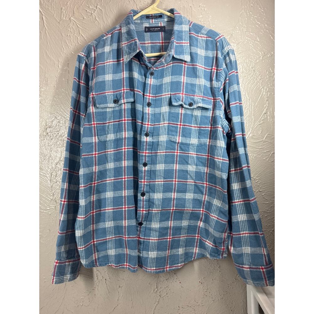 Lucky Brand Men's Long Sleeve Flannel Plaid Button Shirt Classic Fit Size‎ Large